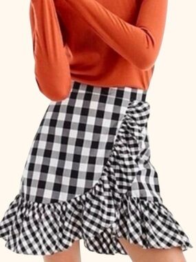 J. Crew Black & White Gingham Ruffle Mini Skirt Size 6